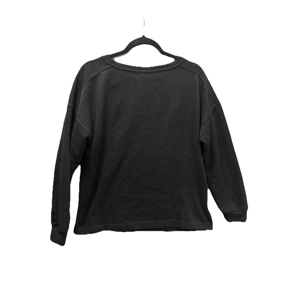 DOKOTOO Black Sweat Top Blouse MEDIUM Cuff Long Sleeve Round Neck Corded Solid - Picture 2 of 12